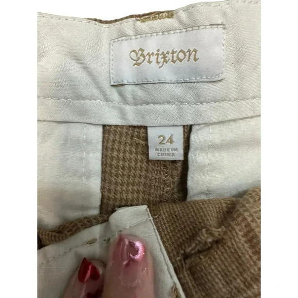 Brixton Women's Beige Plaid Cotton Blend Straight Leg High Rise Pant Size 24 - Picture 5 of 7